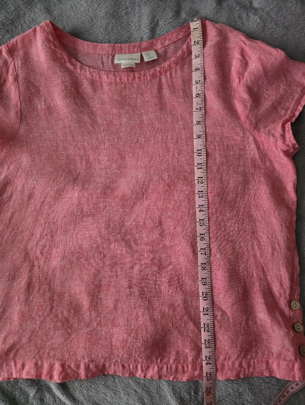 Cynthia Rowley Pink 100% Linen Side Button Short Sleeve Top XL Coastal - Picture 7 of 7